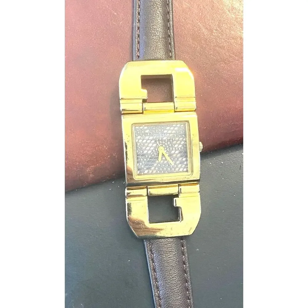 Women's Guess Watch, W0054L2, Gold Tone with Brown Leather Band, Multi Color Met
